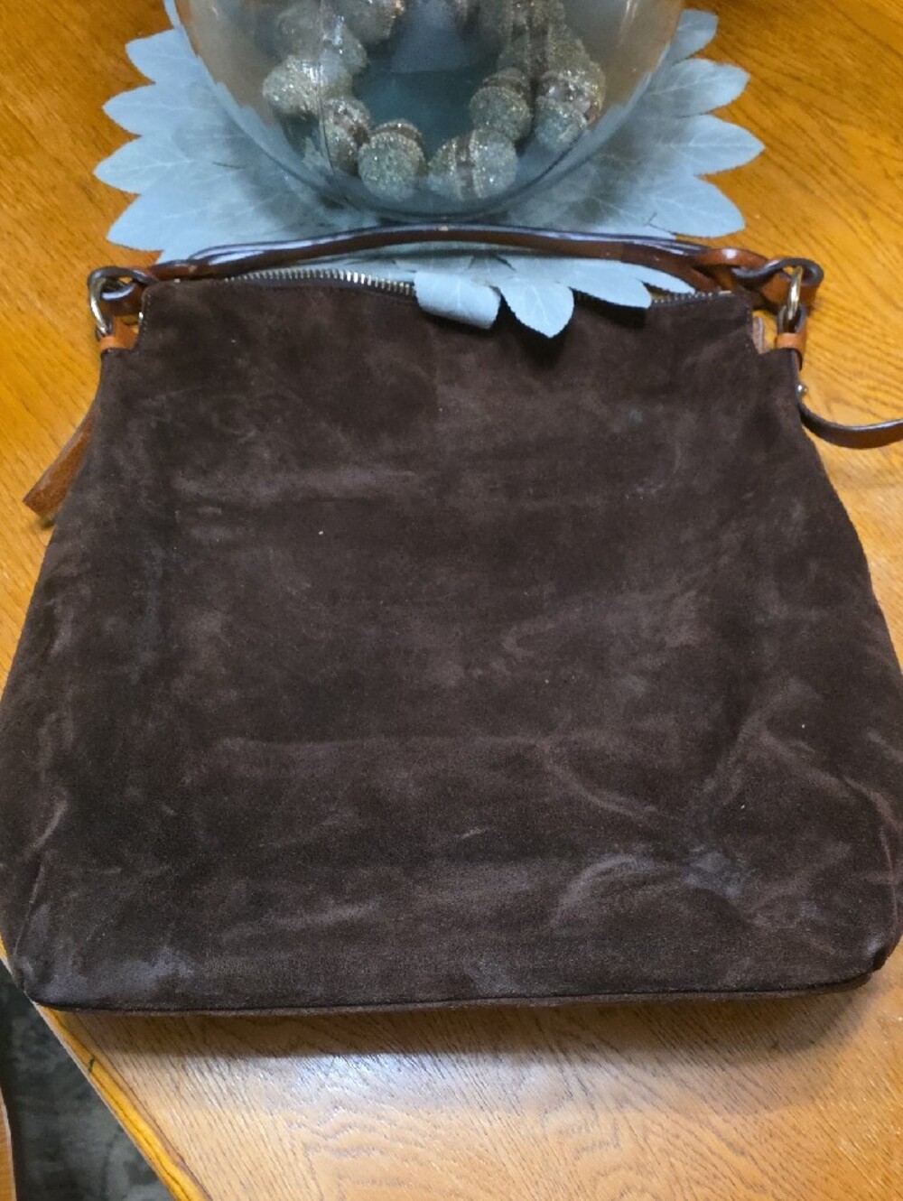 Dooney & Bourke Dark Brown Suede Shoulder Hobo with Tan Leather Trim - Picture 10 of 12